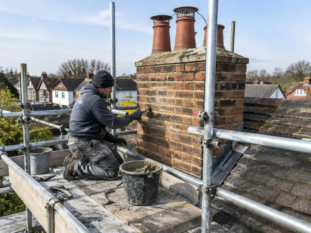 Chimney stack on a pitched roof